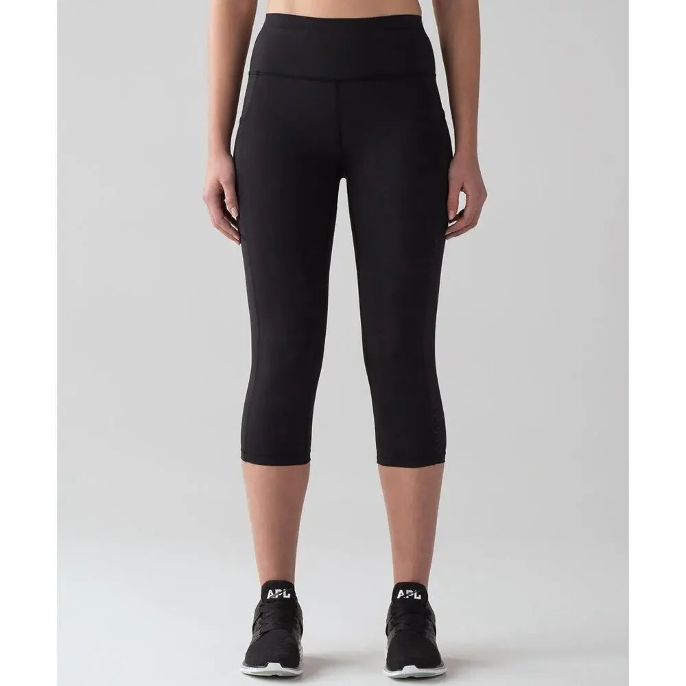 Lululemon Mind Over Miles Crop 17" Black Stretch W6ACWS Size 6 Women’s